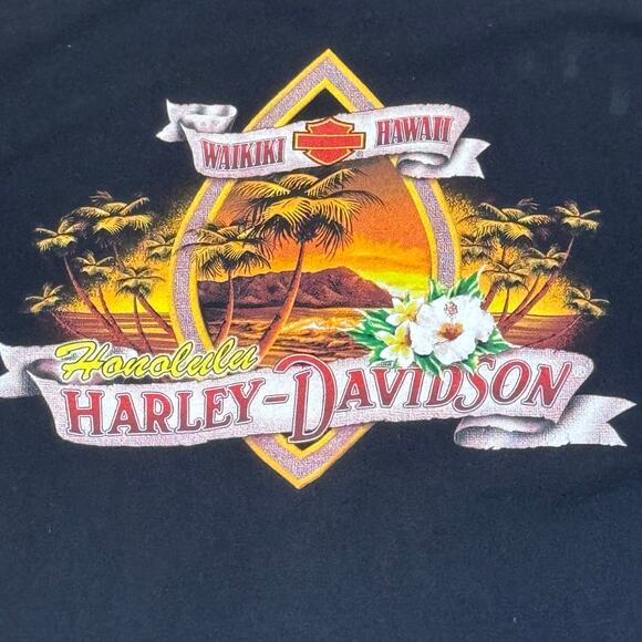 Waikiki Hawaii Harley Davidson Size Large Black Pocket T-Shirt - Picture 4 of 6